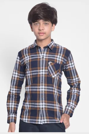Crimsoune Club Boys Checked Classic Slim Fit Cotton Casual Shirt