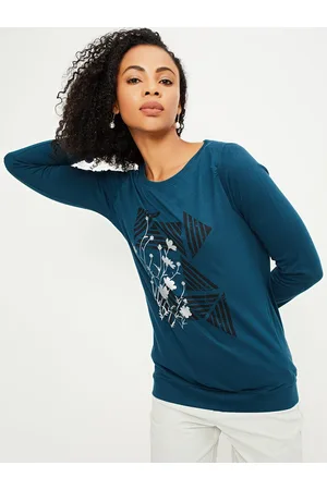 Max Collection Women Teal Printed Cotton T-shirt