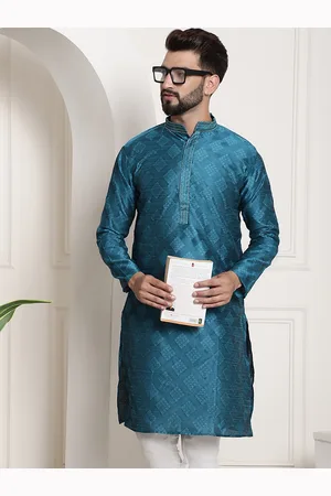 SOJANYA Ethnic Motifs Printed Mandarin Collar Thread Work Silk Cotton Kurta