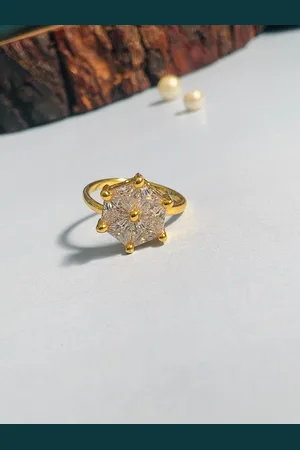 ABDESIGNS Gold-Plated Artificial Stone-Studded Adjustable Finger Ring