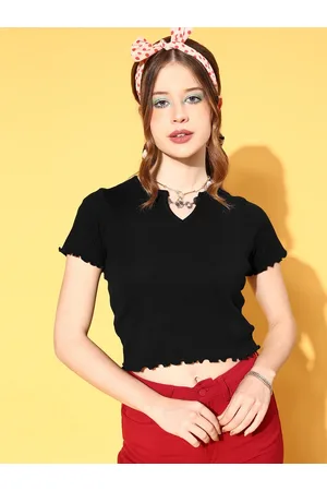 Sassafras Women Stylish Black Solid New Neckline Top