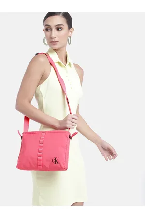 Calvin Klein Solid Structured Sling Bag with Cinched Applique Detail & Toggle