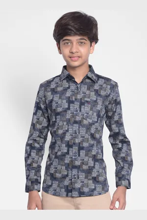 Crimsoune Club Boys Geometric Printed Slim Fit Pure Cotton Casual Shirt