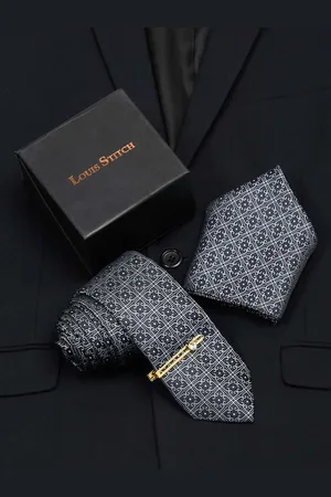 LOUIS STITCH Men Silk Necktie Accessory Gift Set