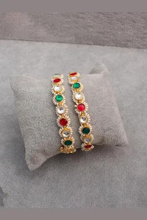 Mirana Set Of 2 Gold-Plated Kundan Studded Paachi Polki Bangles