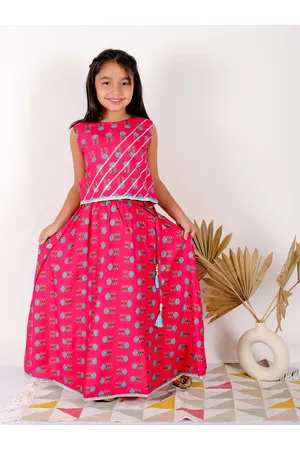 Superminis Girls Ethnic Motif Printed Gotta Patti Lehenga With Blouse