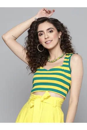 Sassafras Women Yellow & Green Striped Crop Top