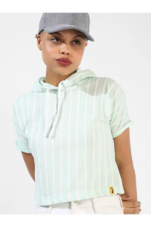 Campus Vertical Striped Hooded Cotton Crop Top