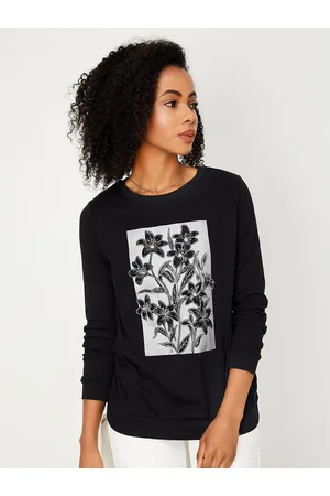 Max Collection Women Black Floral Printed Cotton T-shirt