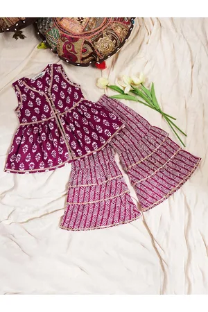Stylo Bug Girls Ethnic Motifs Printed Empire A-Line Kurti With Sharara