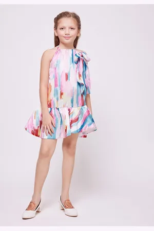 Frangipani Girls Printed Halter Neck Cotton Drop-Waist Dress