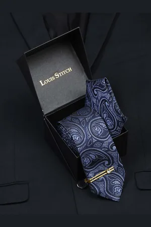 LOUIS STITCH Men Silk Necktie Accessory Gift Set