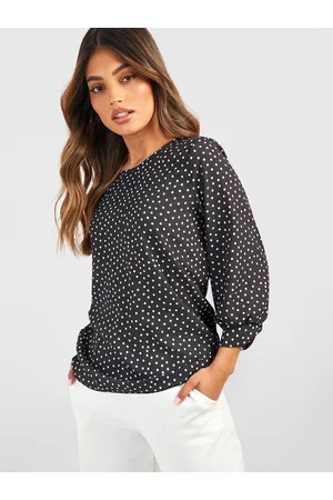 Boohoo Polka Dot Print Puff Sleeves Monochrome Top