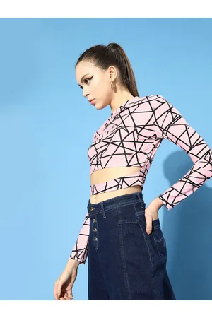 STREET 9 Women Pretty Pink Geometric Cropped Top