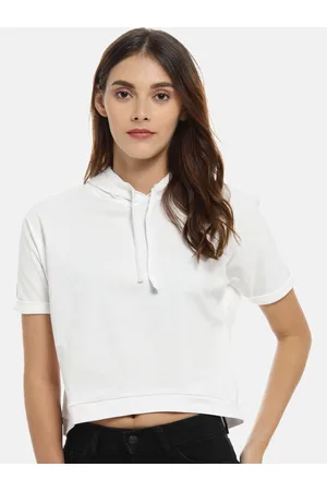 Campus Women White Solid Boxy Pure Cotton Top
