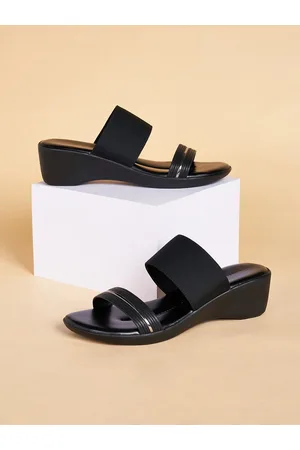 Pantaloons Black PU Wedge Sandals