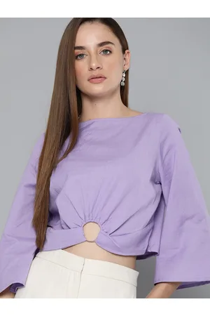 Chemistry Cotton Linen Flared Sleeve Cropped Top
