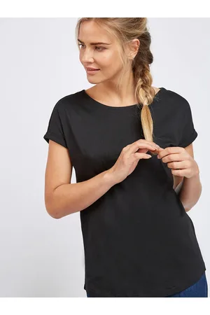 Next Women Black Solid Round Neck Pure Cotton T-shirt