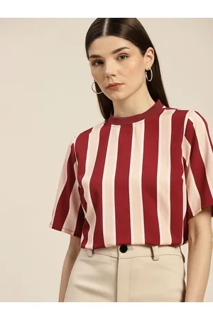 Invictus Women Peach-Coloured & Maroon Striped Top