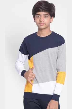 Crimsoune Club Boys Colourblocked Round Neck Pure Cotton Pullover