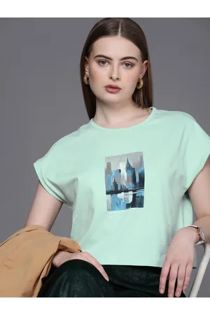 Kenneth Cole Women Graphic Printed Extended Sleeves Pure Cotton T-shirt