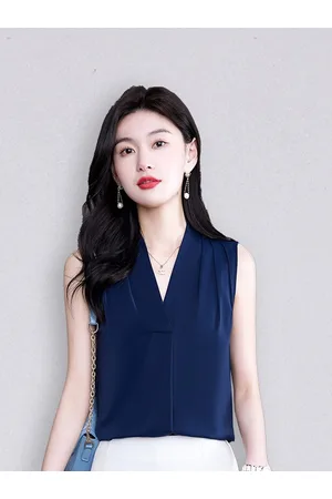 JC Collection Women Navy Blue Solid Polyester Sleeveless Top