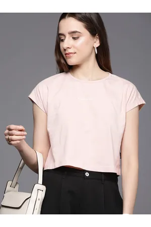 Kenneth Cole Signature Tee Women Pink Brand Logo Extended Sleeves Pure Cotton T-shirt