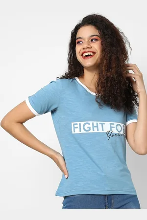 Campus Women Blue Printed Pure Cotton Top
