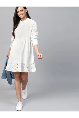 Mast & Harbour White Schiffli Embroidered Hem Shirt Dress