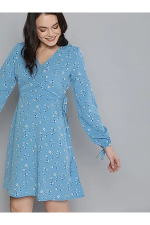 Mast & Harbour Women Blue Printed Wrap Dress