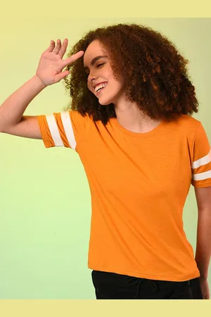 Campus Women Mustard Yellow Solid Cotton Casual Top