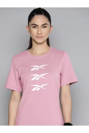Reebok Women Mauve Pure Cotton Brand Logo Printed T-shirt