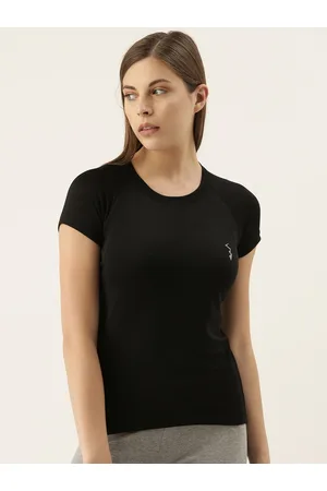 Campus Women Black Solid Round Neck Rapid-Dry Training T-shirt