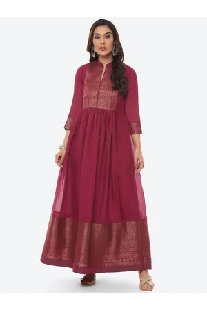 Biba Women Maroon Solid Polyester Maxi Dress