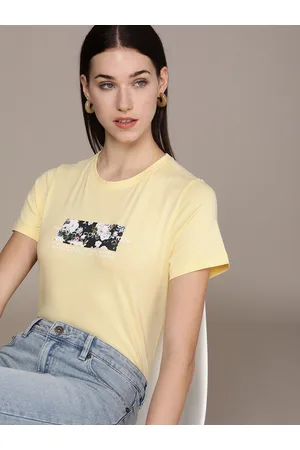 French Connection Women Pure Cotton Floral & Brand Logo Print T-shirt