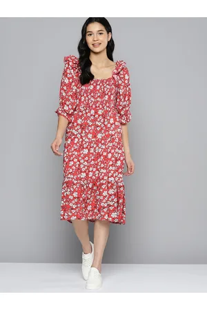 Mast & Harbour Women Floral Print Tiered A-Line Midi Dress