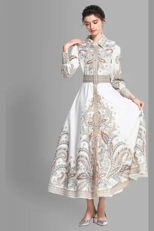 JC Collection Women White Ethnic Motifs Printed Maxi Dress
