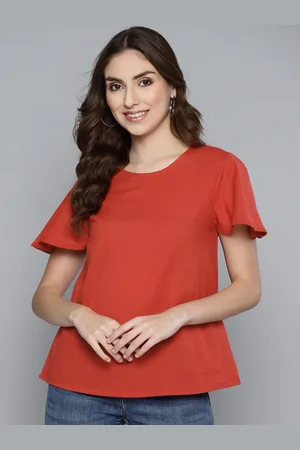 HERE&NOW Women Red Pure Cotton T-shirt