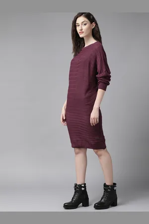 Roadster The Lifestyle Co. Maroon Acrylic Knitted Jumper Dress