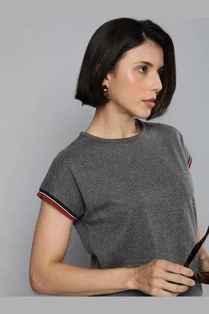 HARVARD Women Grey Melange Solid Extended Sleeves T-shirt