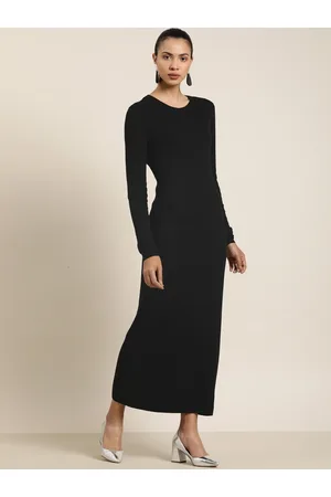 Invictus Women Black Solid Ribbed Maxi Dress