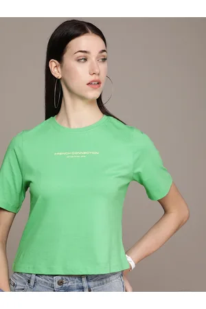 French Connection Women Pure Cotton Solid Brand Logo Detail T-shirt