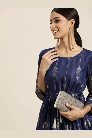 Sangria Navy Blue Ethnic Motifs Ethnic Motifs Dress