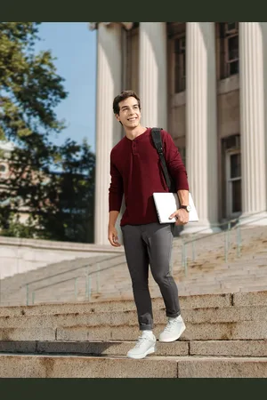 HARVARD Men Grey Solid Mid-Rise Regular Fit Sustainable Trousers