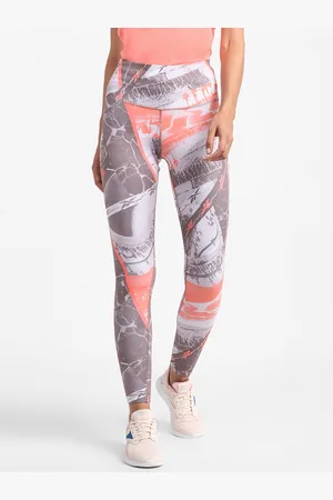 Reebok Women Peach-Coloured & Mauve All Over Print Workout Tights