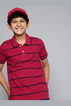 Nautica Boys Pure Cotton Striped Polo Collar T-shirt