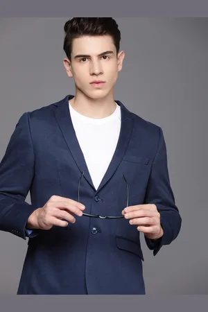Louis Philippe Pure Cotton Super Slim Fit Self Design Single-Breasted Blazer