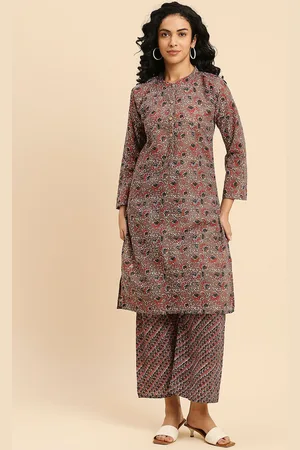 GUFRINA Floral Printed Band Collar Regular Kurta with Palazzos