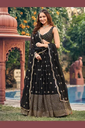 SHOPGARB Embroidered Sequinned Semi-Stitched Lehenga & Unstitched Blouse With Dupatta