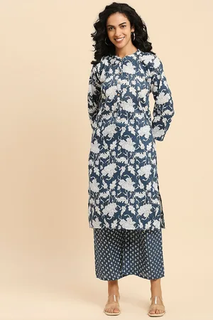 GUFRINA Floral Printed Band Collar Regular Kurta with Palazzos